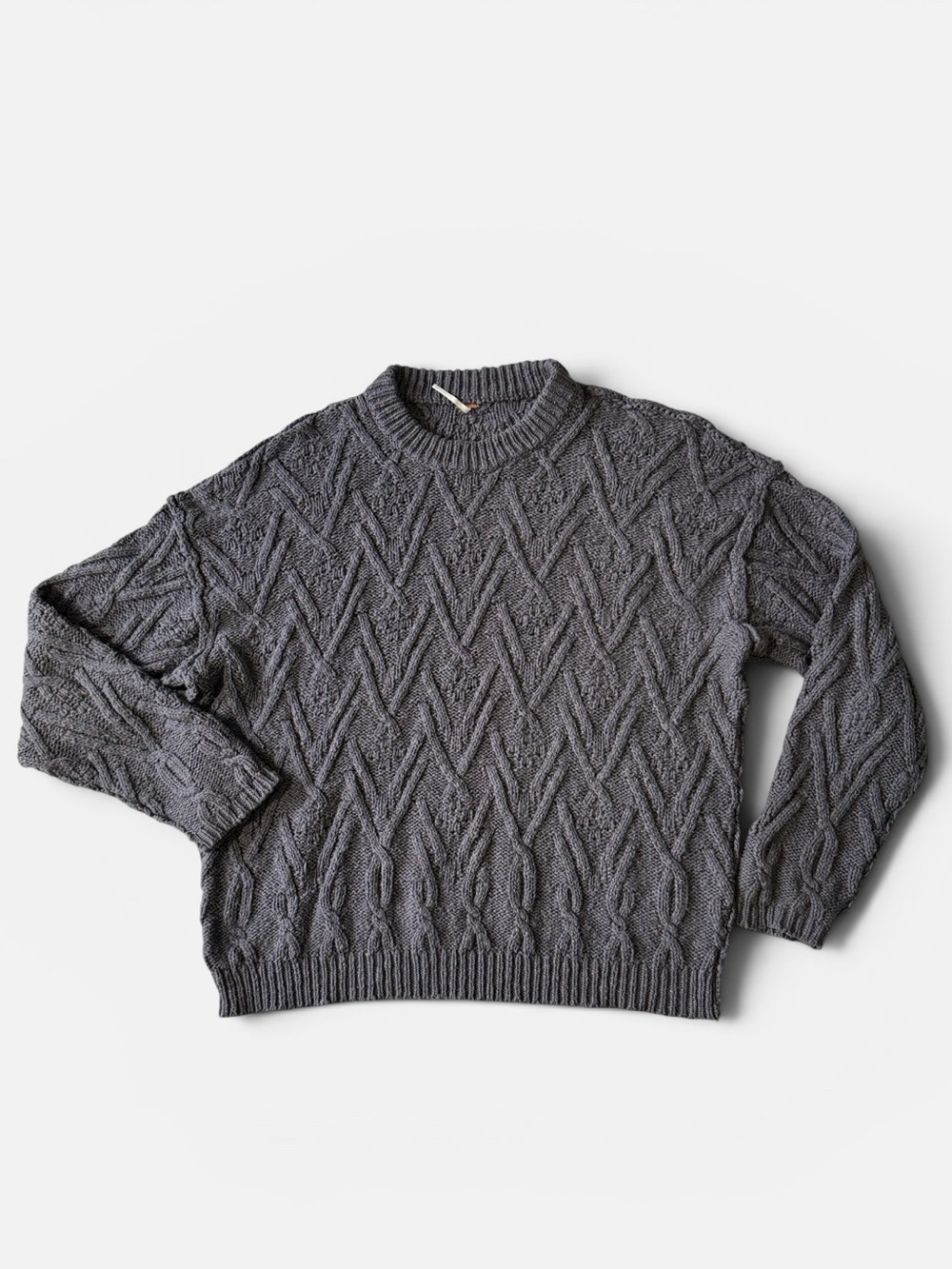 Free People womens M Medium grey oversized ilsa cable knit cotton sweater EUC - Picture 2 of 6